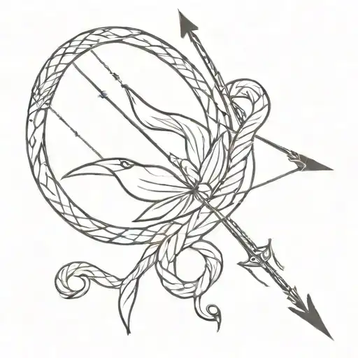 Bow And Arrow With Snake Intertwined