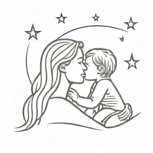 Mother And Child Watching Meteor Shower