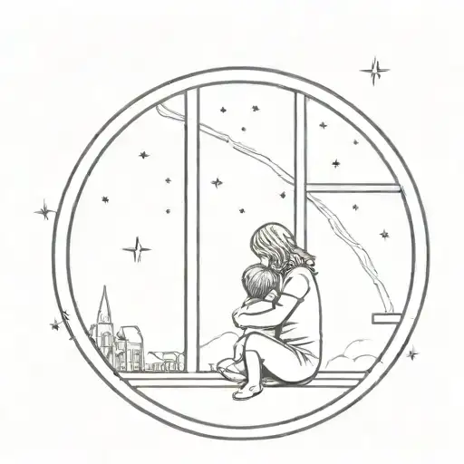 Mother And Child Watching Meteor Shower From Window