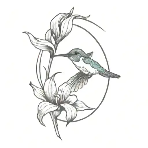 Hummingbird With Iris Flower