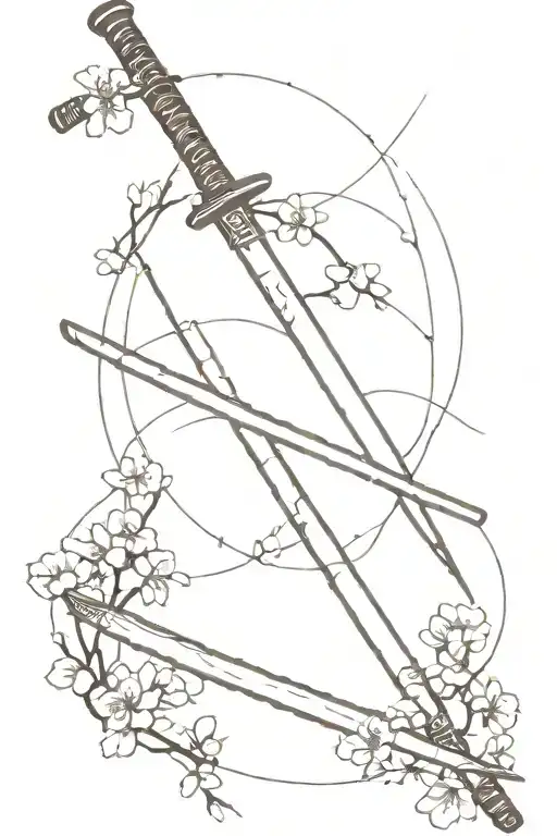 Cracked Katana Surrounded With Cherry Blossoms