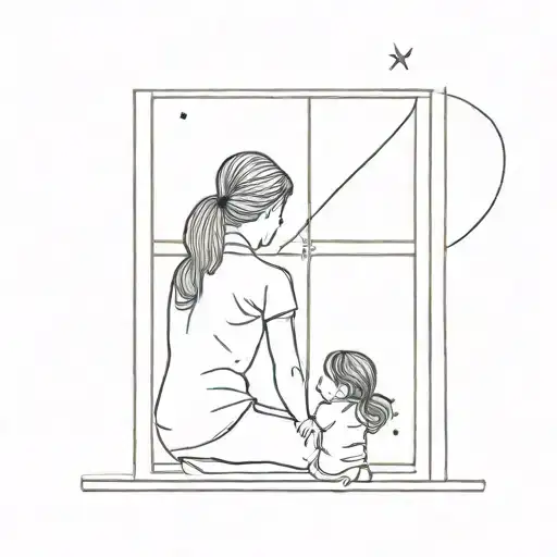 Mother And Daughter Watching Meteor Shower From Window