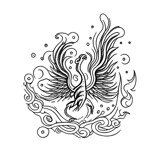 Small Delicate Phoenix With Head Of Dino Nessie And Small Purple Flowers