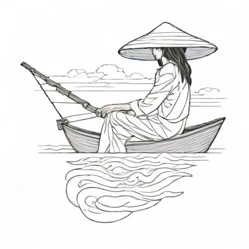 A Silloette Of A Young Girl With A Vietnamese Hat On A Vietnamese Fishing Boat With No Background