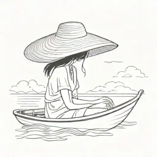 A Silloette Of A Young Girl With A Vietnamese Hat On A Vietnamese River Boat With No Background