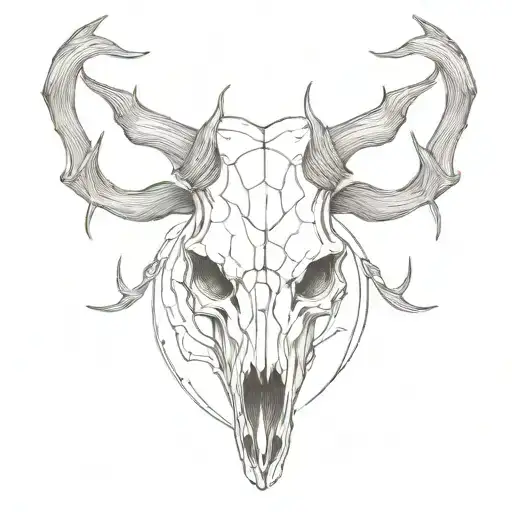 A Deer Skull Front With Very Large Horns