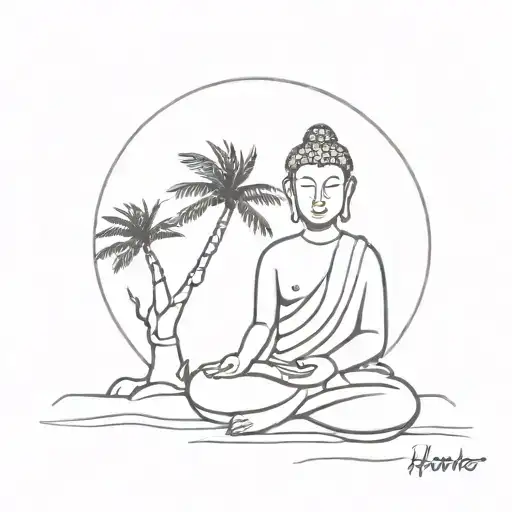 Palmtree Budha Sitting Sun Enjoy The Journey