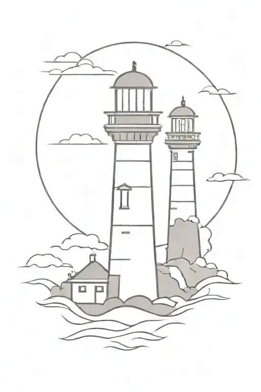 Lighthouse Lillle Girl Sunset Background Black Grey