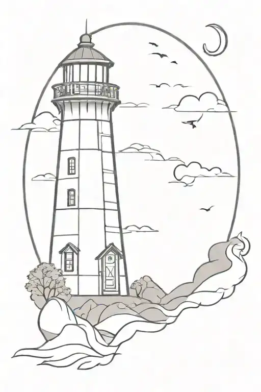 Lighthouse Lillle Girl Swing Sunset Background Black Grey