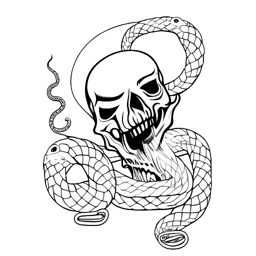 Smoking Skull With Snake