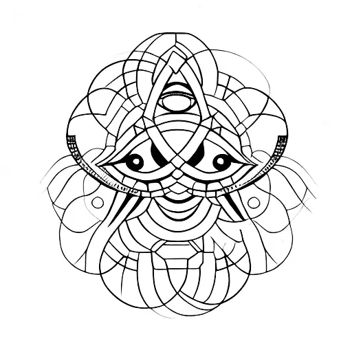 Minimalistic Eye And Moon With Lines And Dots Geometric Details Around The Eye Not On The Eye