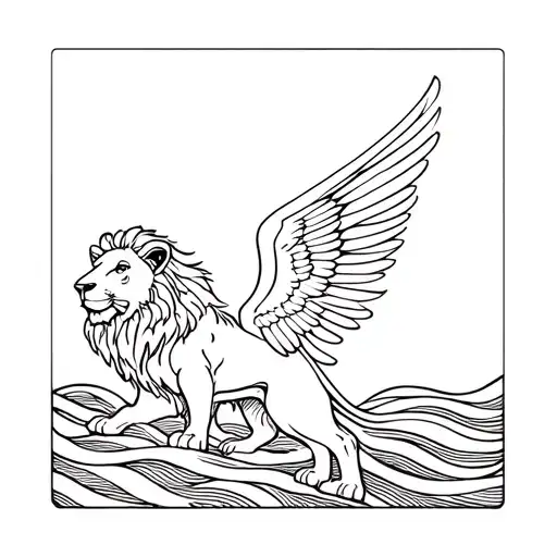 Lion With Wings On The Sea Waves