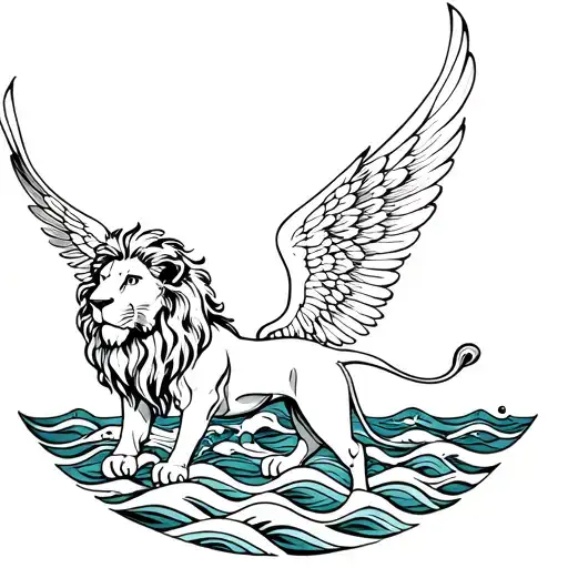 Lion With Wings On The Sea Waves