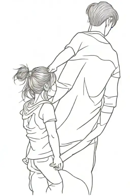 Young Daughter On Fathers Shoulders With Another Daughter Holding His Hand