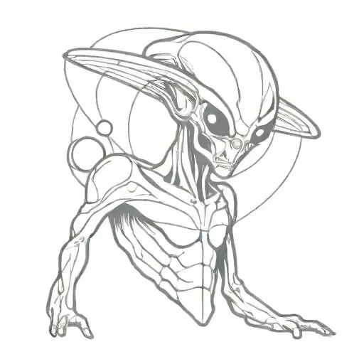 Alien And Saturn Sketch Style