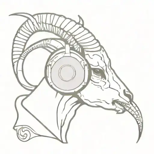 Capricorn Ram Skull Wearing Headphones Listening To Music