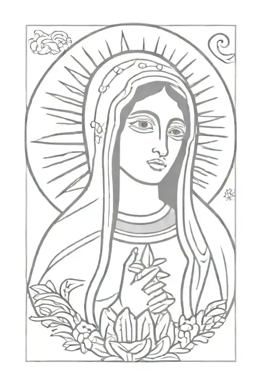 Guadalupe Virgin Mary With Mexican Flag On The Background