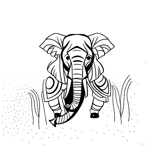 One Line Black Tattoo Of An Elephant