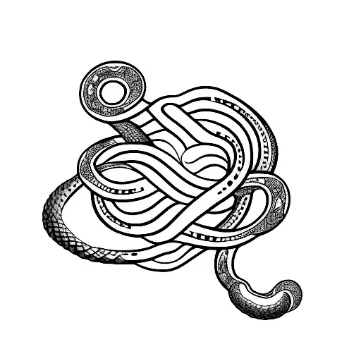 A Minimalist Tattoo Of A Computer Coding Symbol Intertwined With A Snake