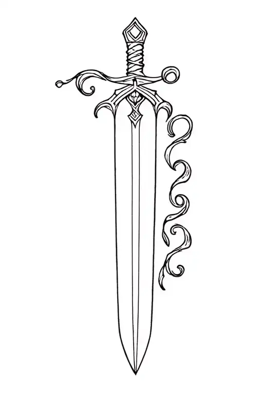 Outlines Of A Dagger In An Embroidery Style