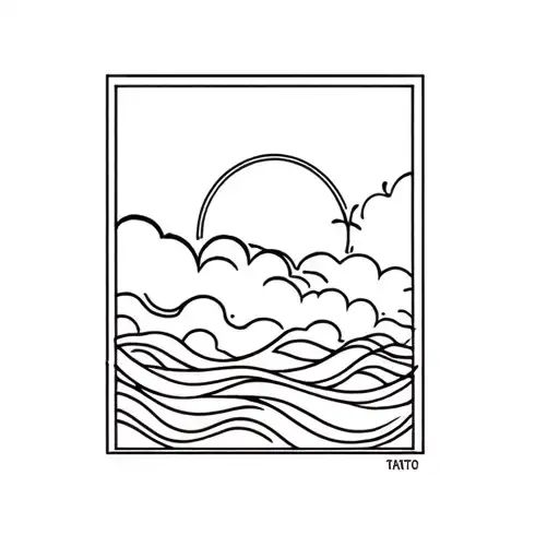 Frame With Waves And Sun