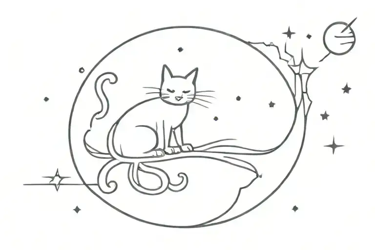 Cat On Broom In Front Of Moon