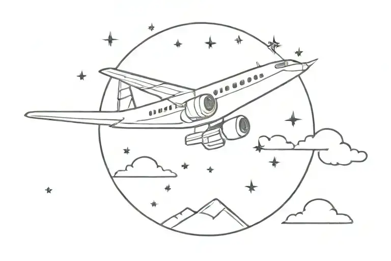 A Plane Flying From The Nature To The Stars