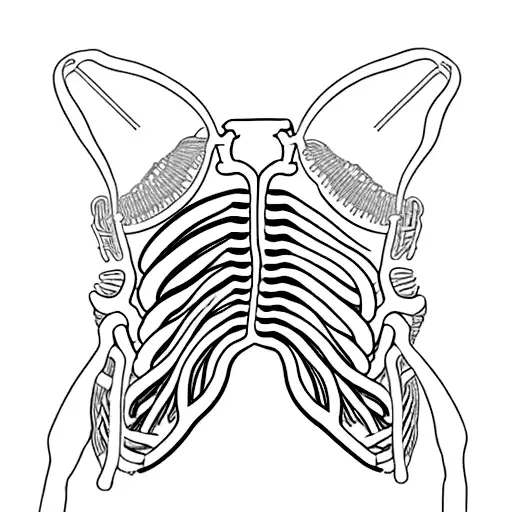 A Black And White Cat Inside Ribs Where The Heart Should Be