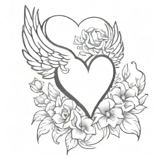A Heart That Heal By Flowers And Shows Angel Wings With Feeling Of Sin