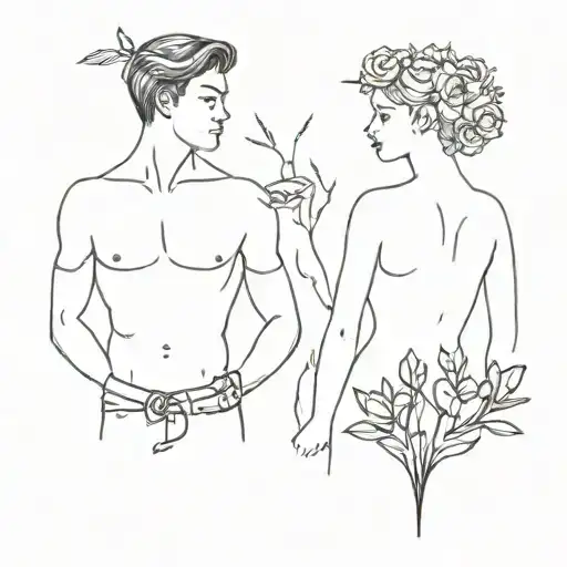 Couple Tattoo For Brother And With Flowers
