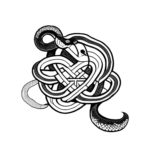 A Minimalist Tattoo Of A Computer Coding Symbol Intertwined With A Snake