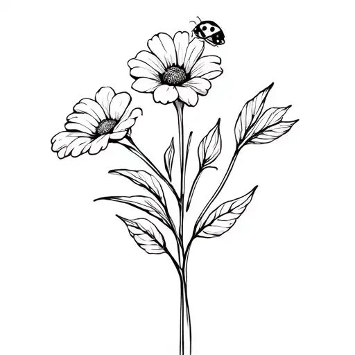 Flower Bouquet With A Ladybug On The Stem