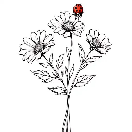 Flower Bouquet With A Ladybug On The Stem