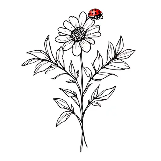 Flower Bouquet With A Ladybug On The Stem Wrapped