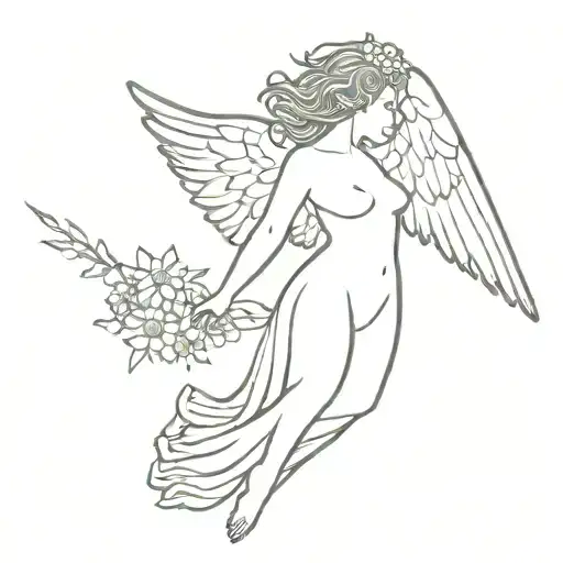 Angel Covered In Flowers Flying Away