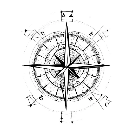 A Minimalist Tattoo Of A Compass With A Sky Filled With Constellations