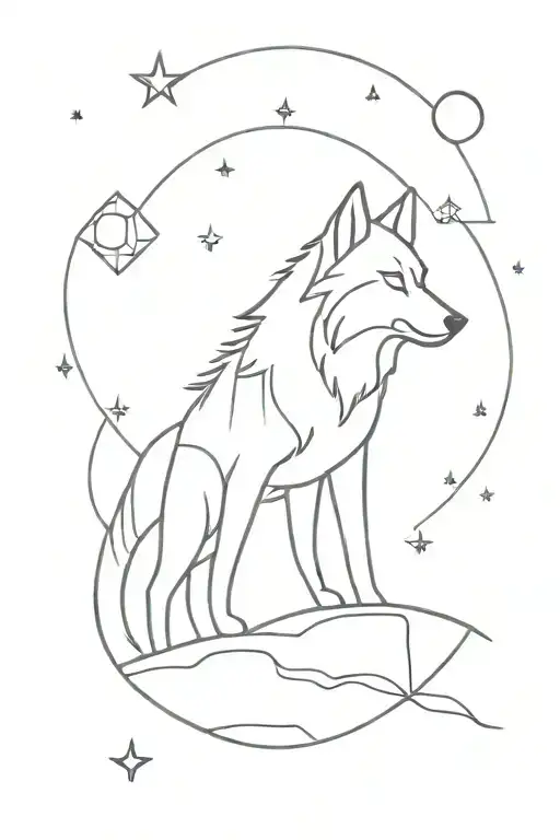 Geometric Minimal Band Tattoo Element The Wolf Howling At The Moon