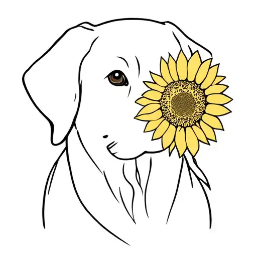 Golden Retriever Silhouette With Sunflower