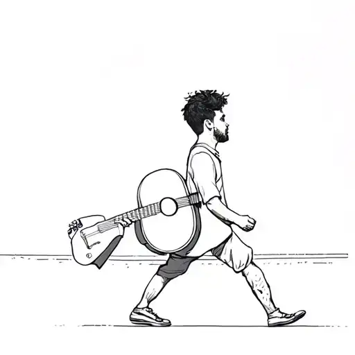 Man Walking Away Wearing A Guitar On His Back