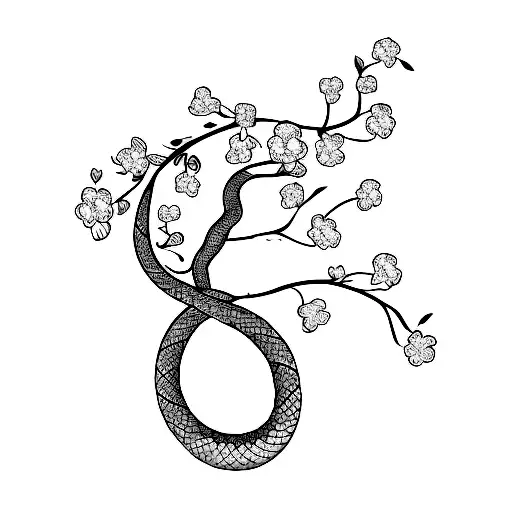 Snake Wrapped Around Forearm With Blossom Trees