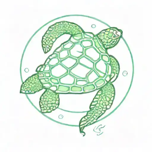 A Circular Hawaiian Design Of A Green Sea Turtle