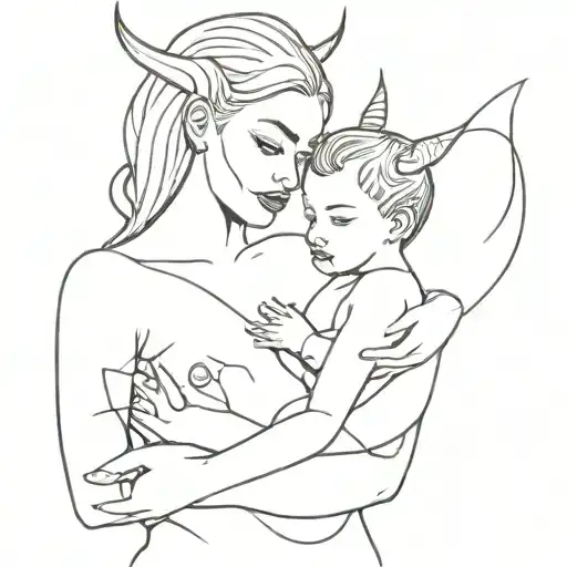 Sexy Devil Woman Holding A Baby Girl