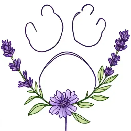 Small Cat Paw Print With Lavender Flower