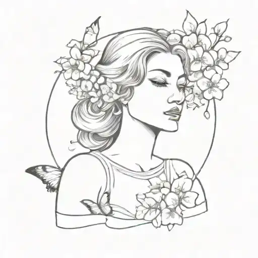 Aphrodite With Cherry Blossoms And Dark Butterflies