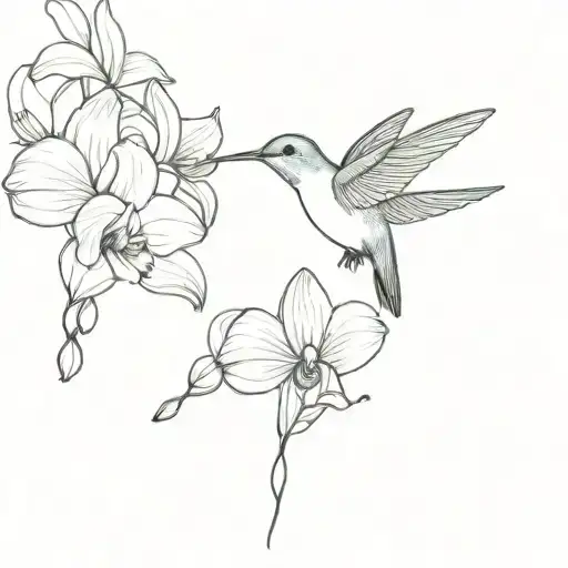 Hummingbird With Orchids