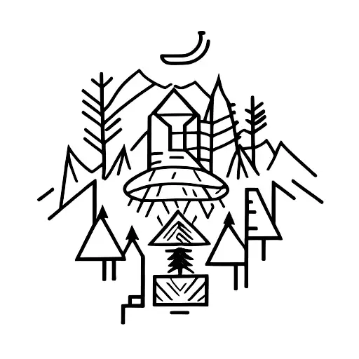 Mountain And A Camp With A Fire