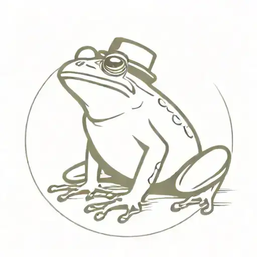 Frog Sitting At A Side View And His Back Legs Make An Arch And He Is Wearing A Top Hat