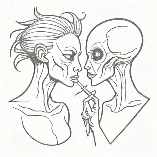 Couple Tattoos Alien Smoking