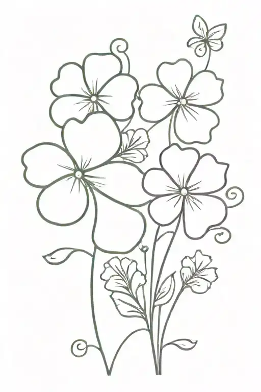 Four Leaf Clover And Violet Flower