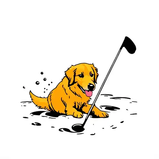Golf Hole With Golden Retriever Sticking Out Of It
